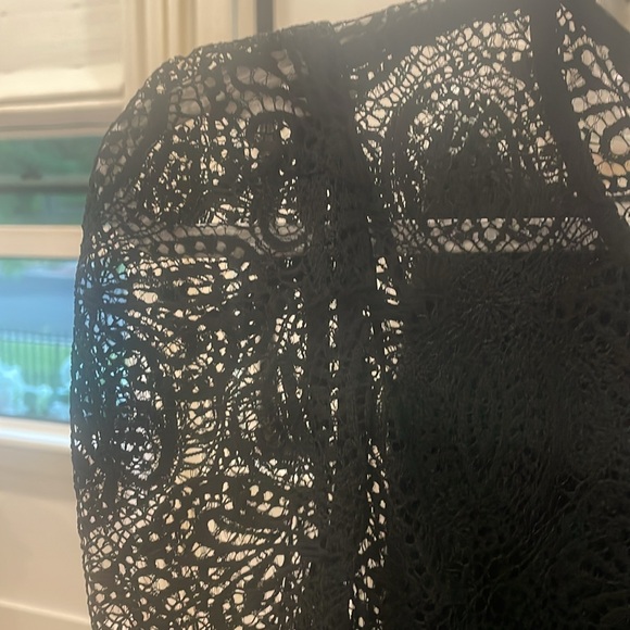 Maje Black puff sleeve lace dress with camisole lining with adjustable straps. - Picture 7 of 8